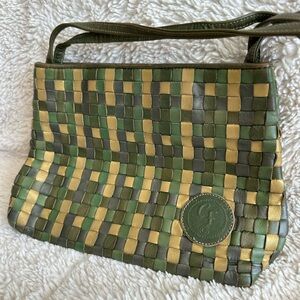 Carlos Falchi Green and Gold Woven Leather bag
